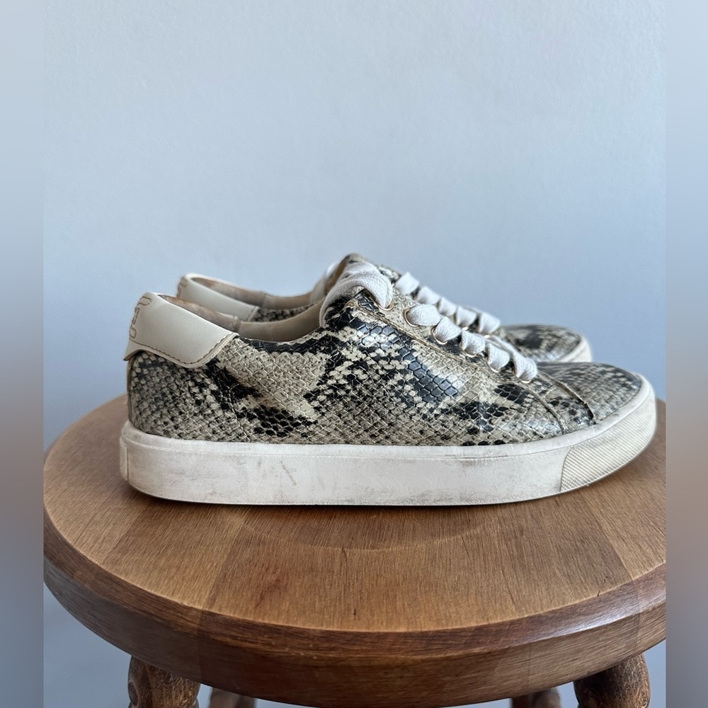 Sam Edelman Sneakers Womens Size 6 Snake Print Casual LaceUp Runners Black Cream - Picture 3 of 8
